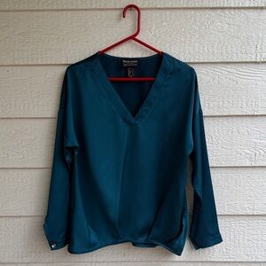 Frank & Oak Teal V-Neck Blouse